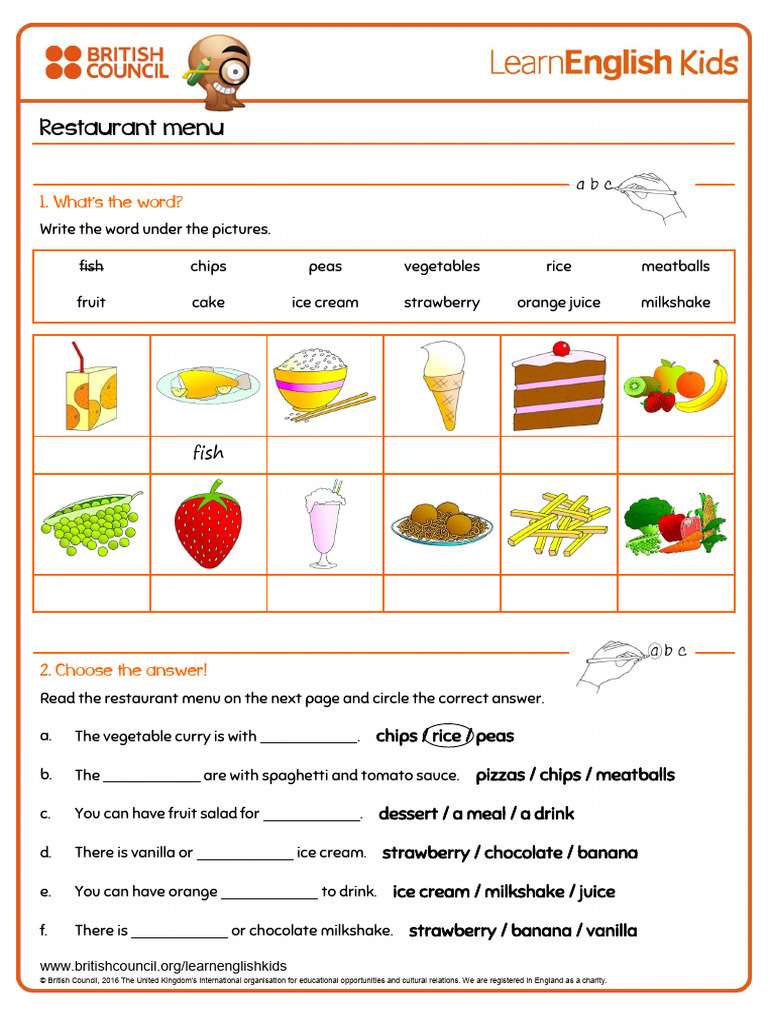 Writing Practice Restaurant Menu Worksheet 250105 094002 | PDF
