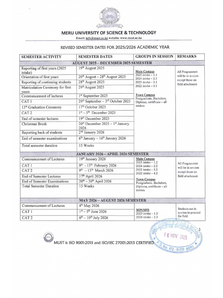 Updated Semester Dates For 2025 2026 Academic Year | PDF