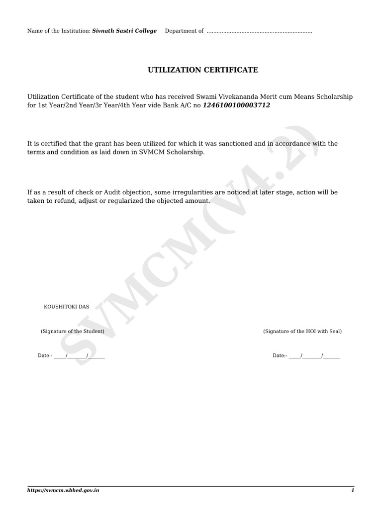 Utilization Certificate | PDF