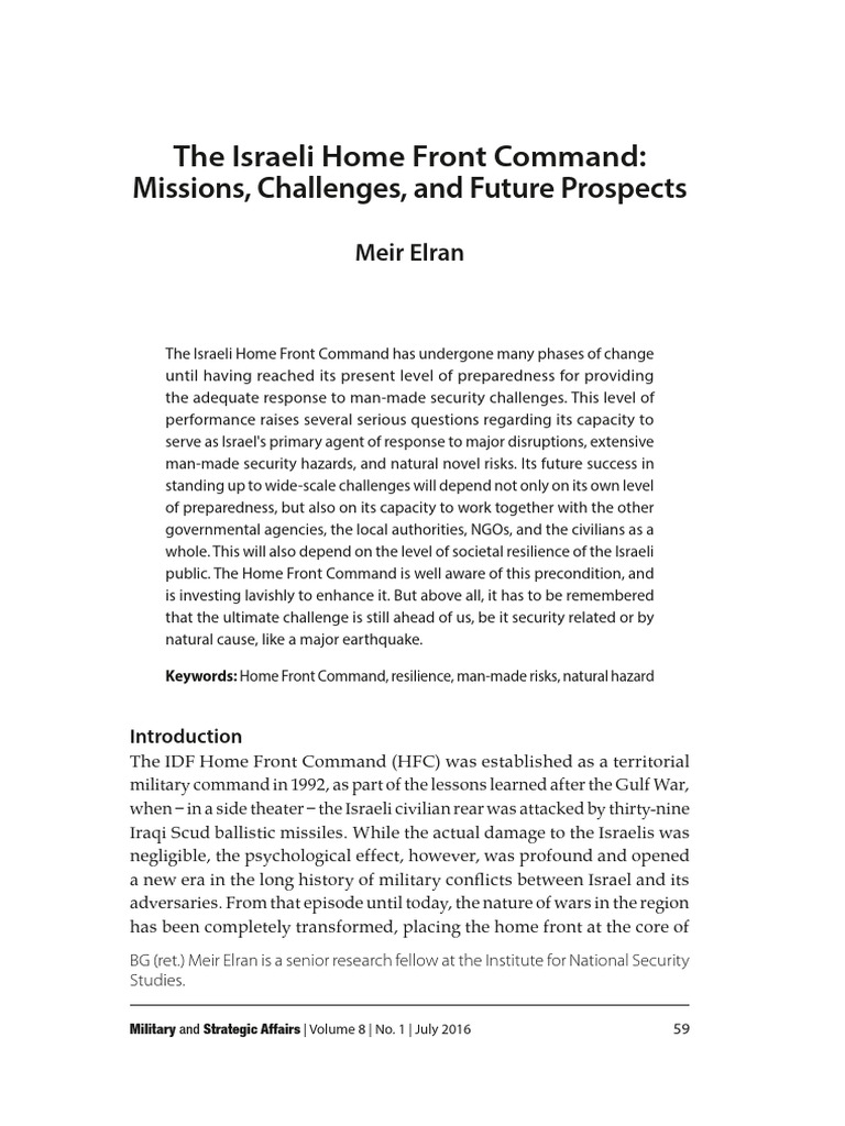 The Israeli Home Front Command, Missions, Challenges, and Future ...