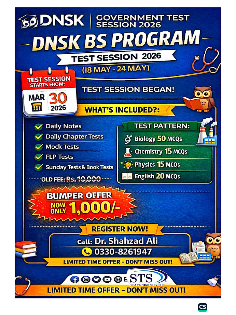 DNSK Bs Nursing Test Session by DR Shahzad Ali 03308261947 | PDF