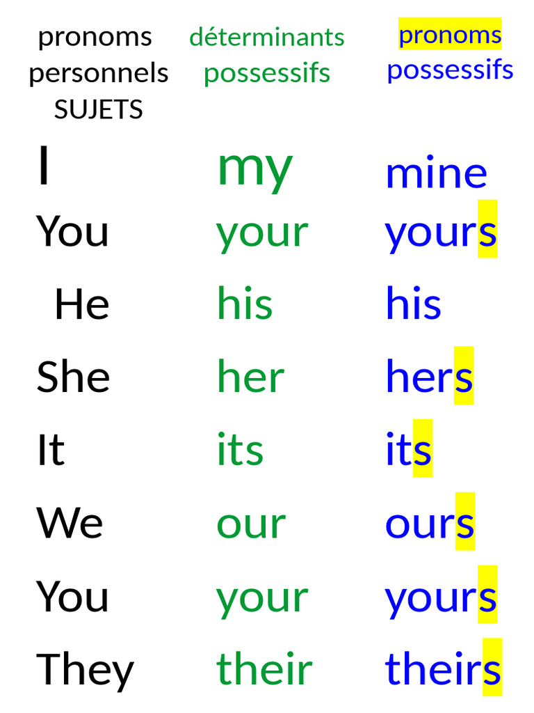 Poster PPS - Det Poss - Pronoms Poss | PDF