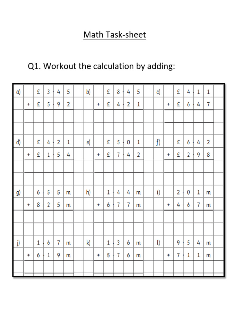 Toddle E42305b4 Fd36 4e3c b30f 9f471c2b95c2 Math Task Sheet | PDF