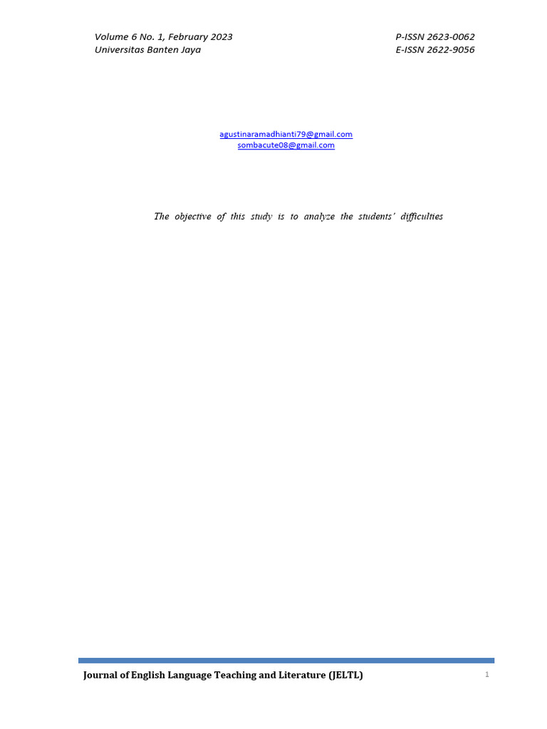 (Artikel Intro) Reading Comprehension Difficulties in Indonesian Efl ...