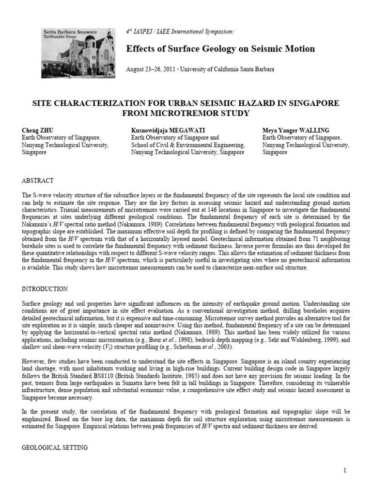 Site Characterization For Urban Seismic Hazard in Singapore | PDF ...