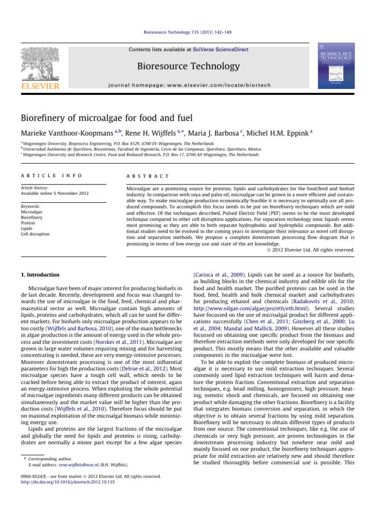 Biorefinery of Microalgae For Food and Fuel | PDF | Algae Fuel | Soybean