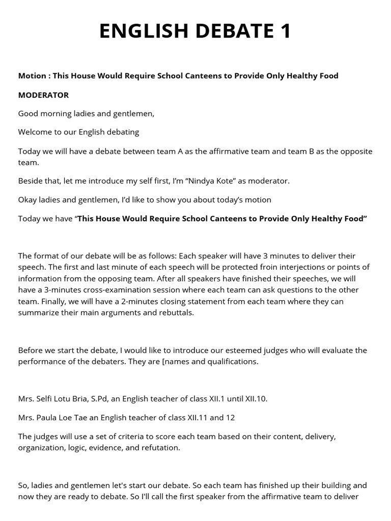 English Debate 1 - 20260227 - 193144 - 0000 | PDF | Healthy Diet
