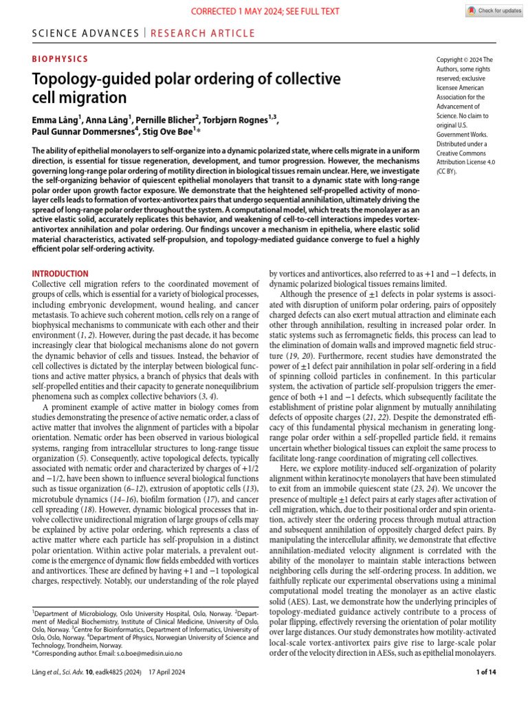 23.topology-Guided Polar Ordering of Collective Cell Migration | PDF ...