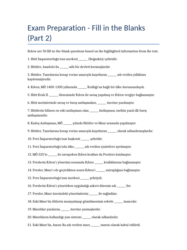 Fill in The Blanks Exam Preparation Part 2 | PDF