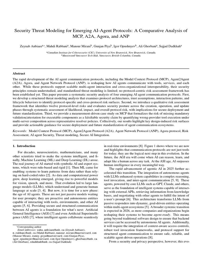 Security Threat Modeling For Emerging AI-Agent Protocols | PDF ...