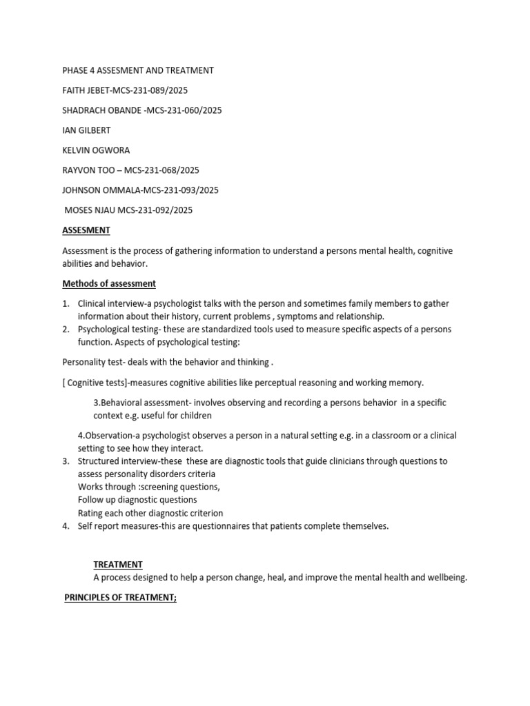 Phase 4 Assesment and Treatment | PDF