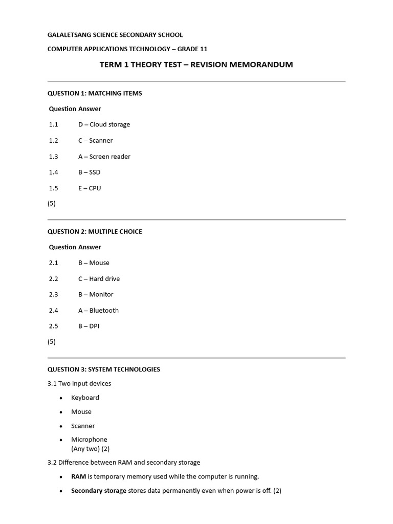 Theory Prep Test - Weekend Practice Seft Test-MEMO | PDF | Computer ...