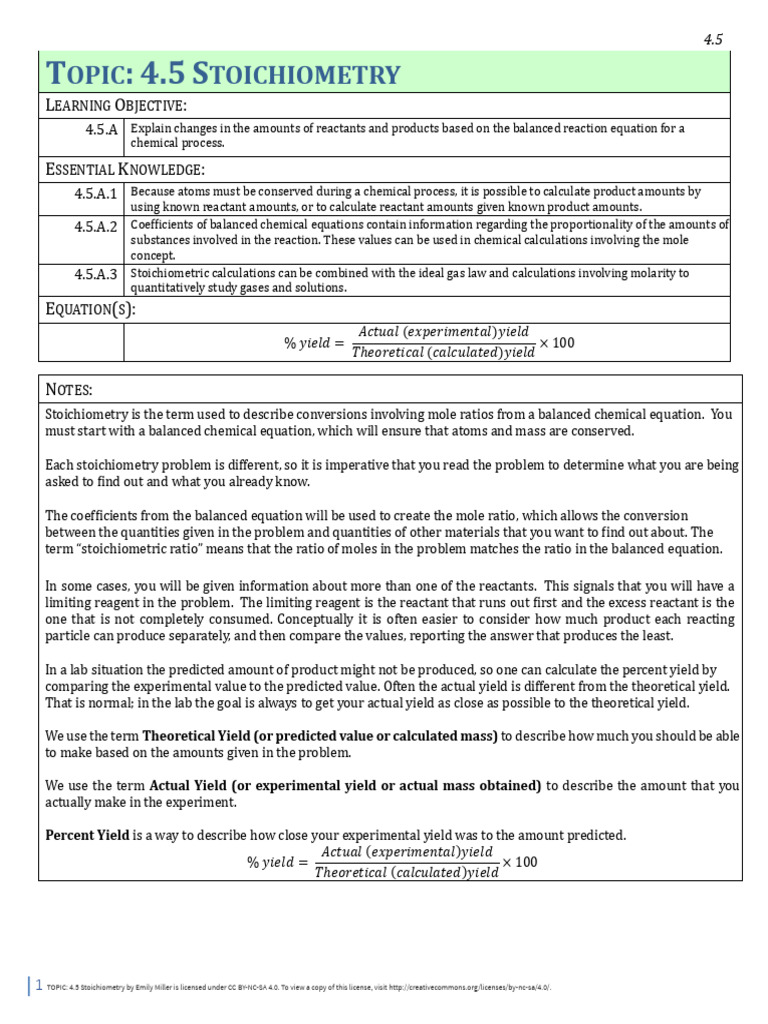 4.5 Stoichiometry Student | PDF | Stoichiometry | Chemistry