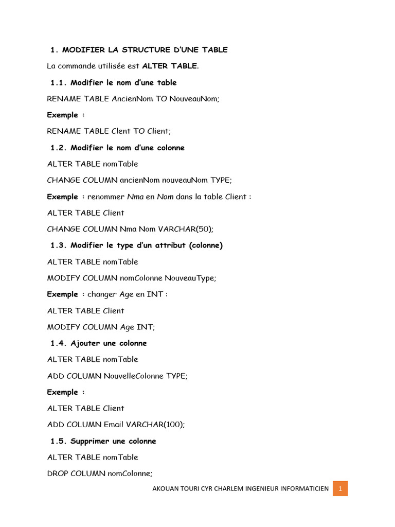 Cours SQL Modifier La Structure D Une Table | PDF | Bases de données ...