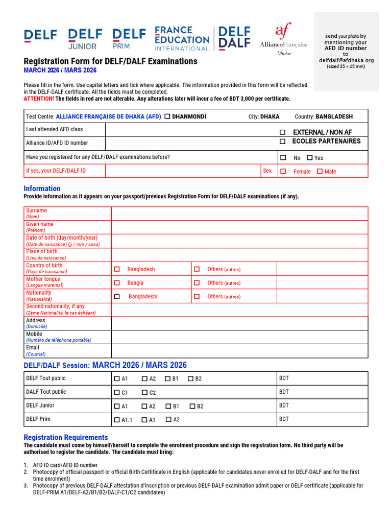 DELF DALF Form 2026 03 Editable Compressed | PDF