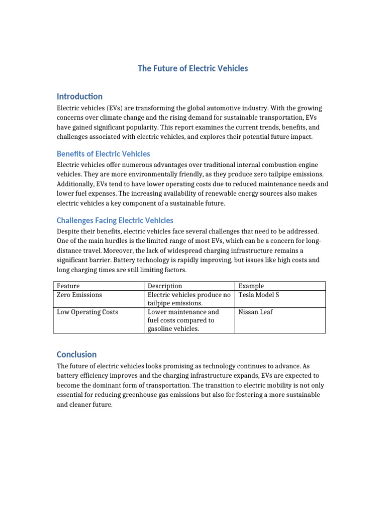 Future of Electric Vehicles Report | PDF