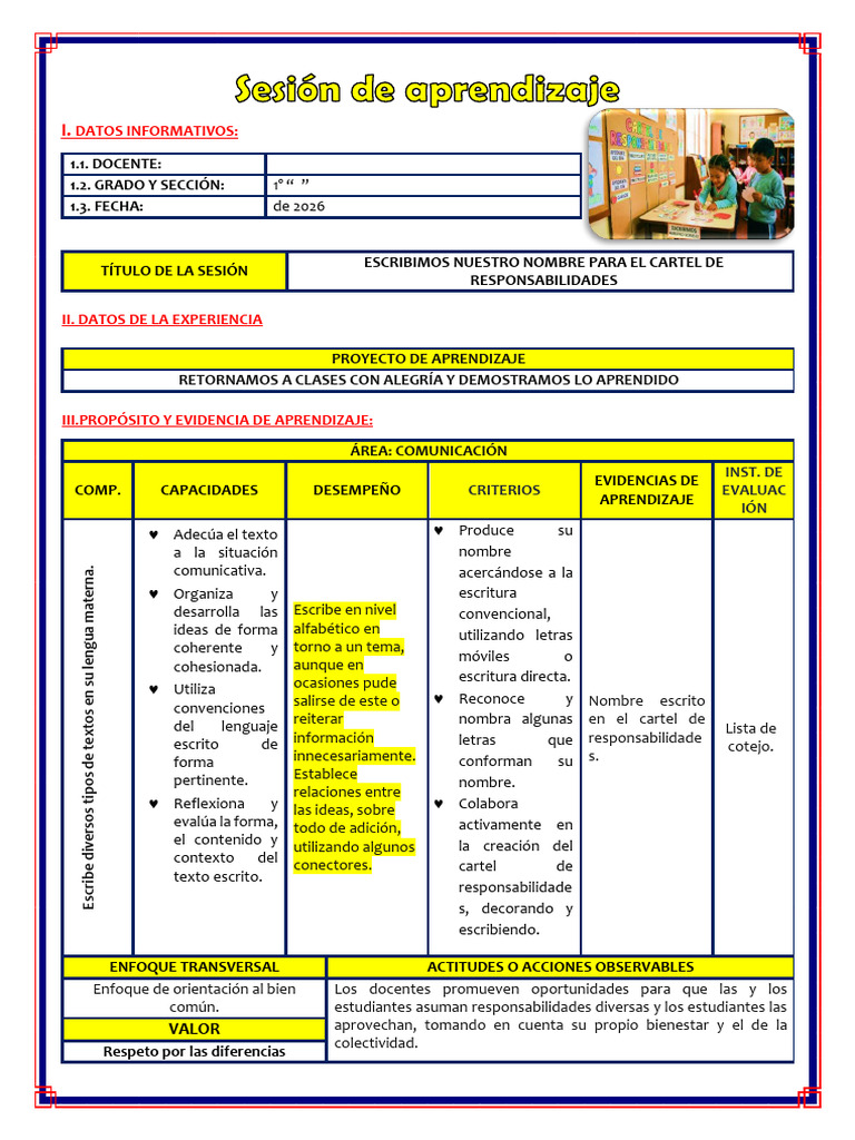 1° Día 5 Com Escribimos Nuestro Nombre para El Cartel de ...
