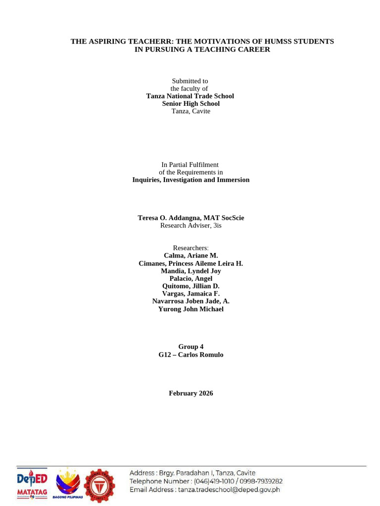 The Aspiring Teacherr: The Motivations of Humss Students in Pursuing A ...