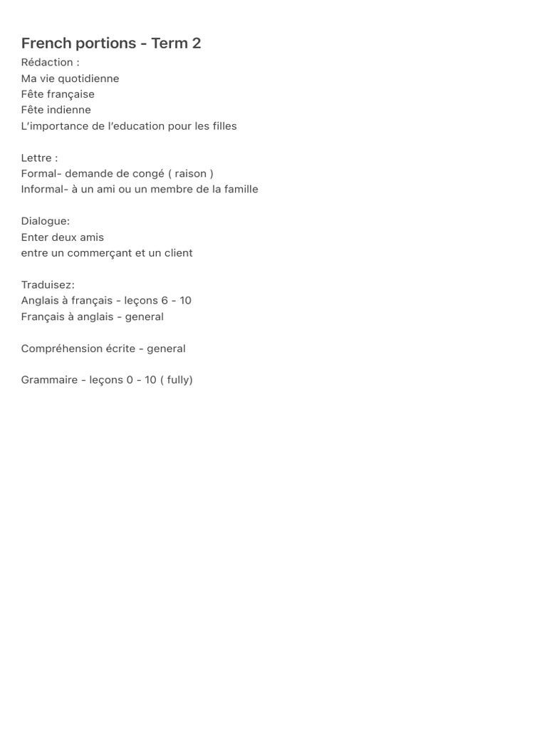 French Portions - Term 2 | PDF