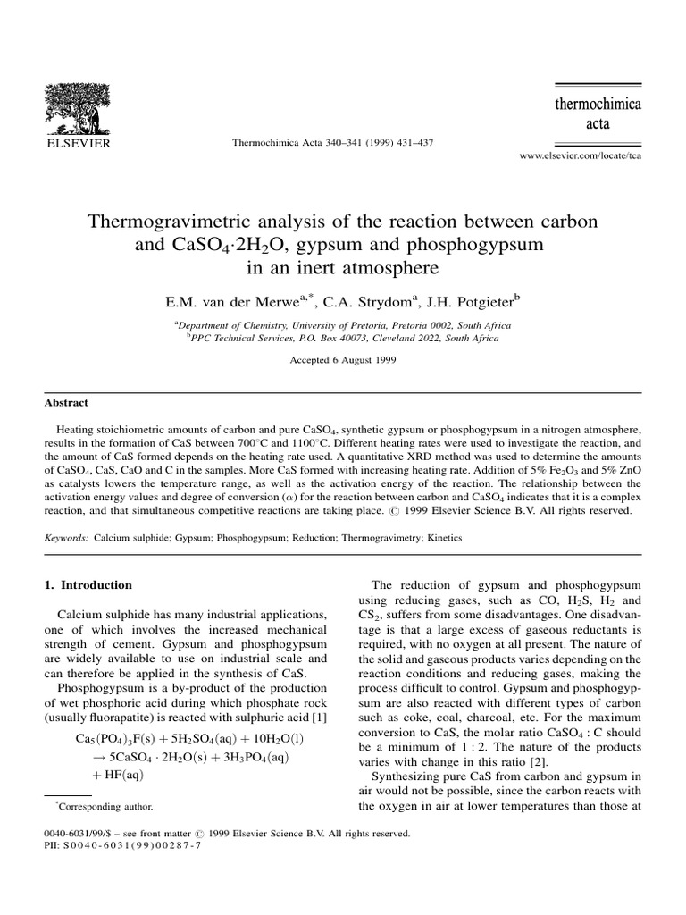 Thermogravimetric Analysis of The Reaction Between Carbon and CaSO4 ...