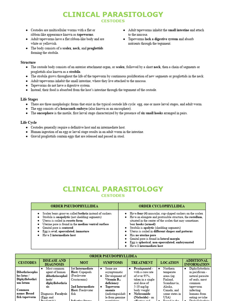 PARASITOLOGY LEC Cestodes | PDF | Microbiology | Diseases And Disorders