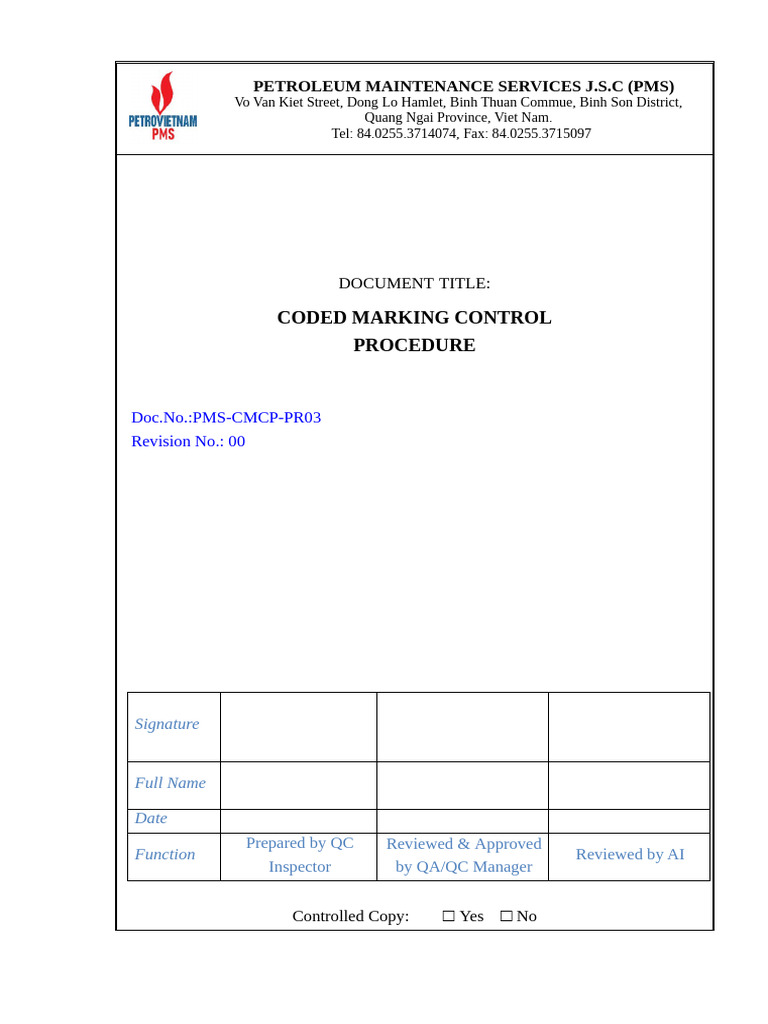 PMS-CMCP-PR03 - Code Marking Procedure | PDF