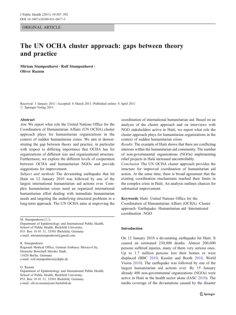 1207 - The UN OCHA Cluster Approach - Gaps Between Theory and Practice ...