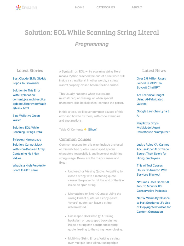 Solution - EOL While Scanning String Literal | PDF | Computer Data | Text