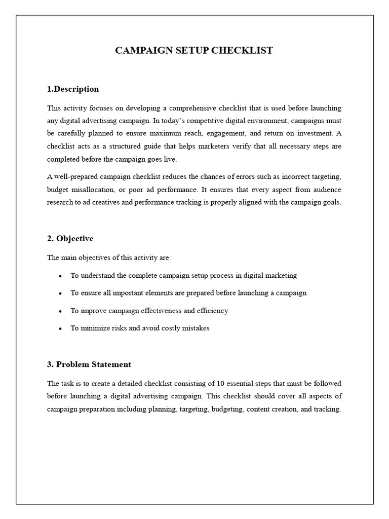 Campaign Setup Checklist | PDF | Advertising | Target Audience