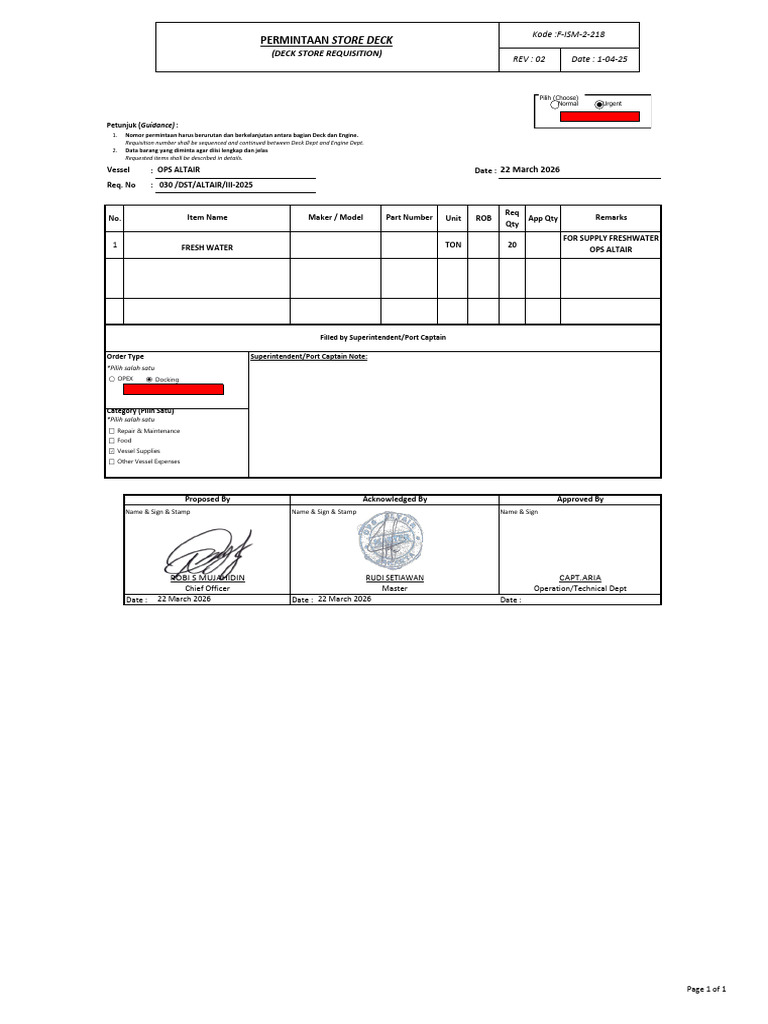 NEW 218 DST 030 Requisition Deck Store 2026 | PDF | Water Transport ...