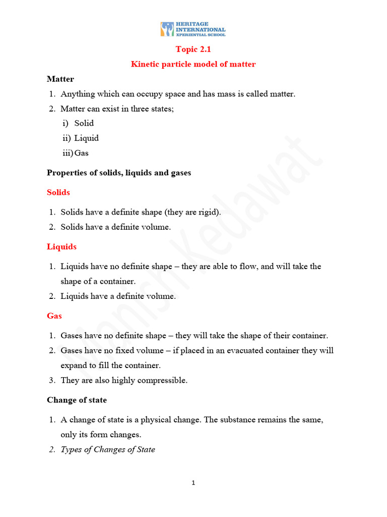 2.1 Kinetic Particle Model of Matter | PDF | Gases | Liquids