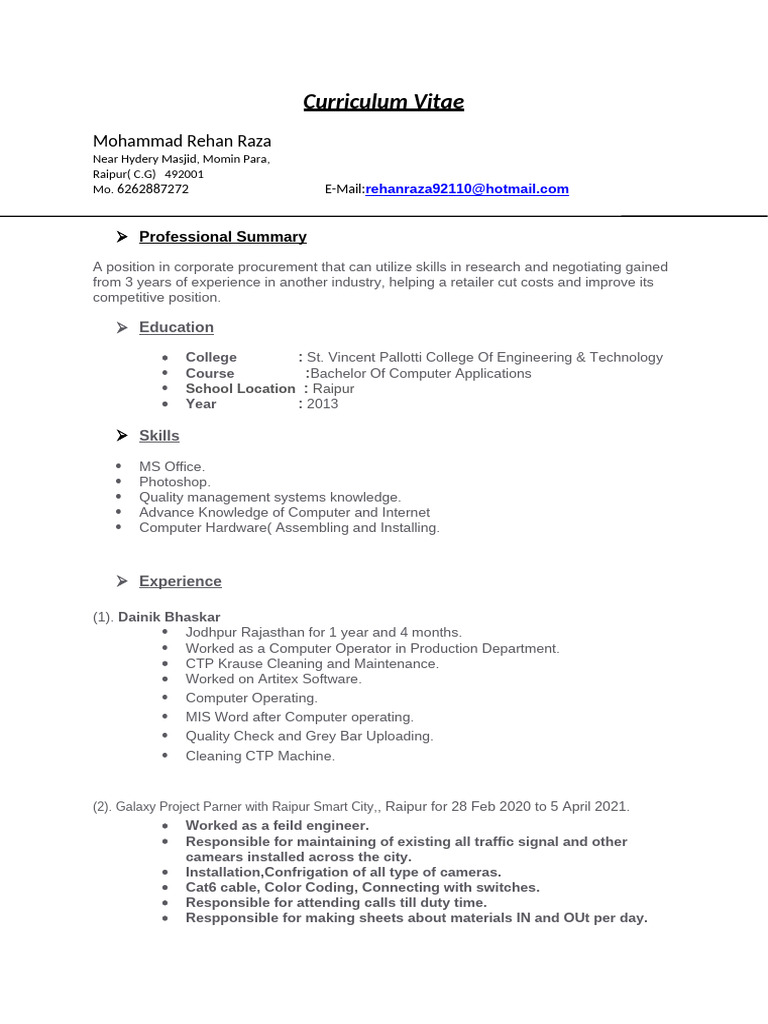 Resume 1 | PDF | Computing