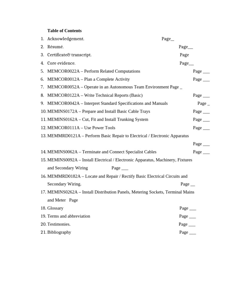 MEM Units Table of Contents Page Aligned | PDF