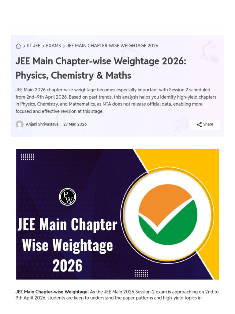 JEE Main Chapter-Wise Weightage 2026 - Physics, Chemistry & Maths | PDF ...