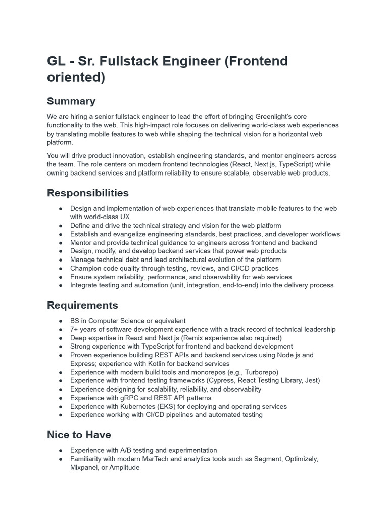 GL - Sr. Fullstack Engineer (Frontend Oriented) | PDF | Computer ...