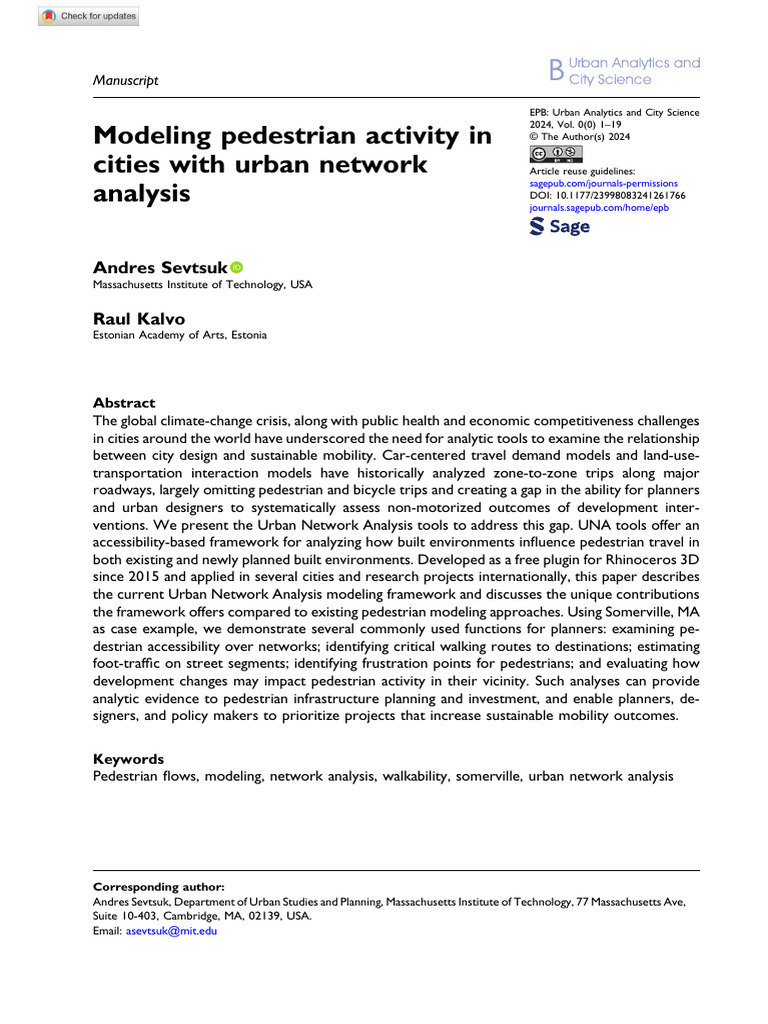 Sevtsuk Kalvo 2024 Modeling Pedestrian Activity in Cities With Urban ...