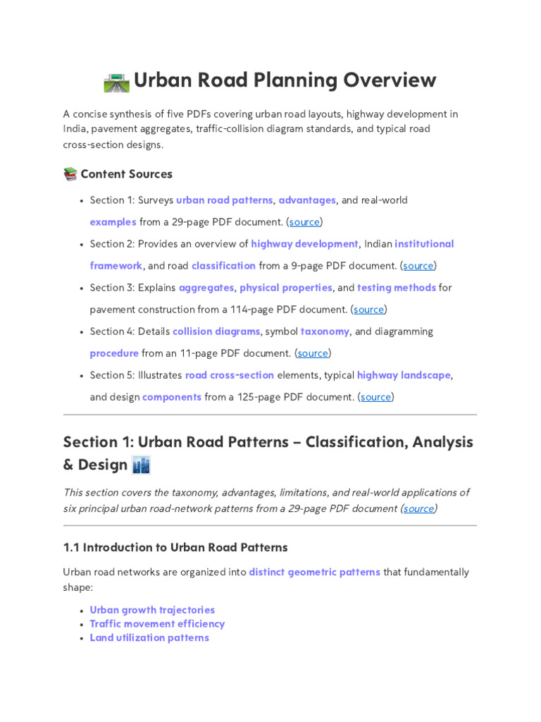 Urban Road Planning - Patterns, Pavement, Design | PDF | Road | Traffic