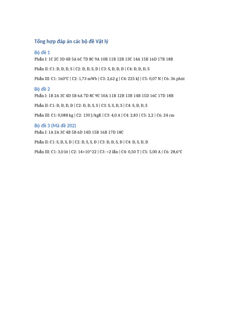 Dap An 3 Bo de Vat Ly | PDF