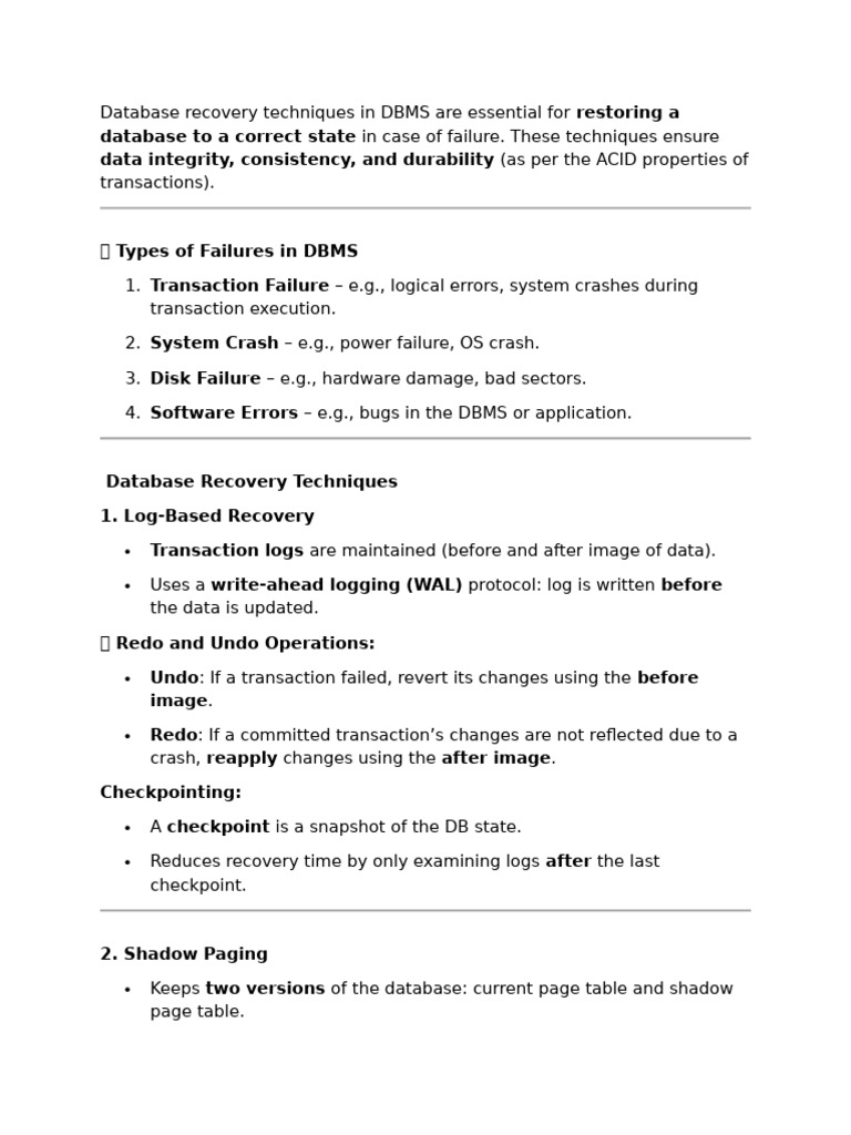 Database Recovery Techniques in DBMS | PDF | Databases | Database ...