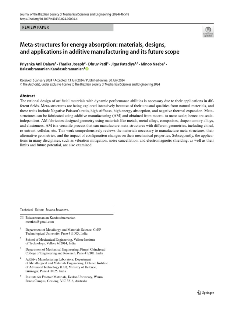 Meta Structures For Energy Absorption: Materials, Designs, and ...