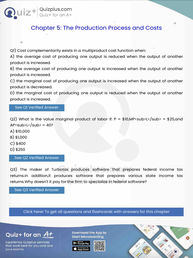 Cost Complementarity Exists in A Multiproduct Cost Function When | PDF ...