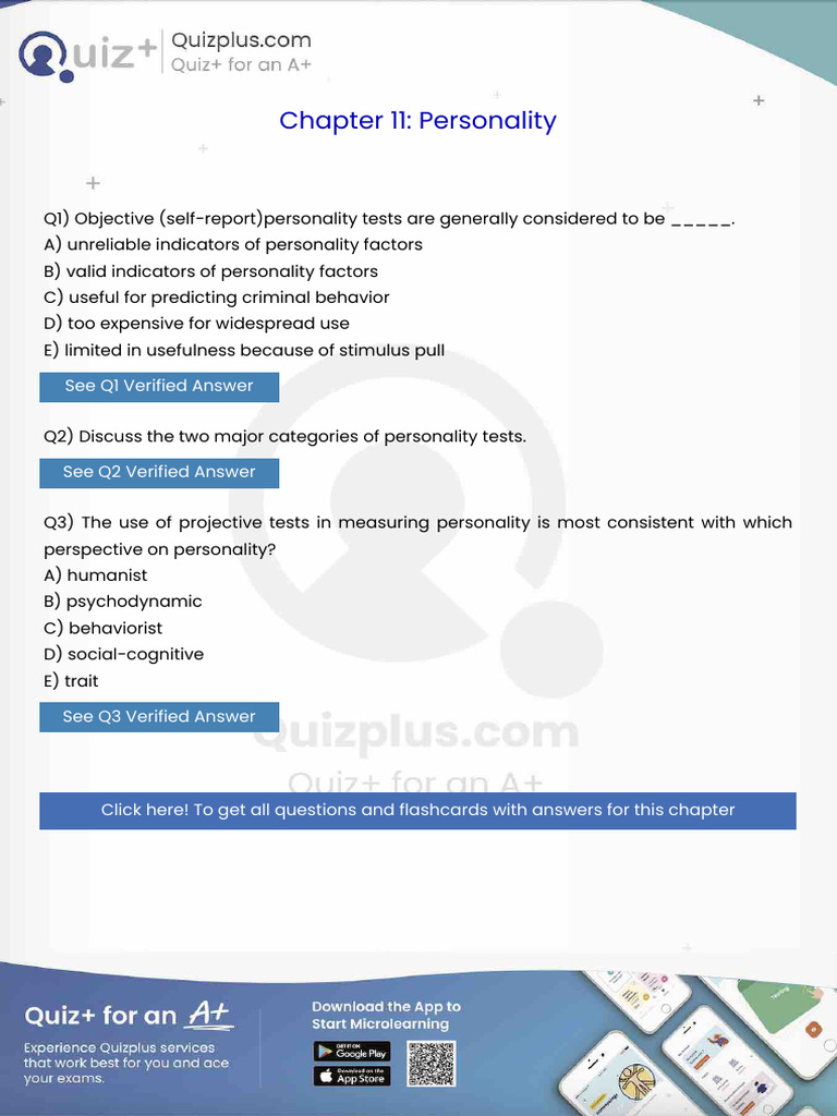 Objective Selfreportpersonality Tests Are Generally Considered To Be ...