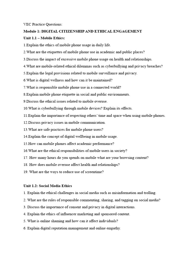 Vec Practice Questions | PDF | Social Media | Popular Culture & Media ...