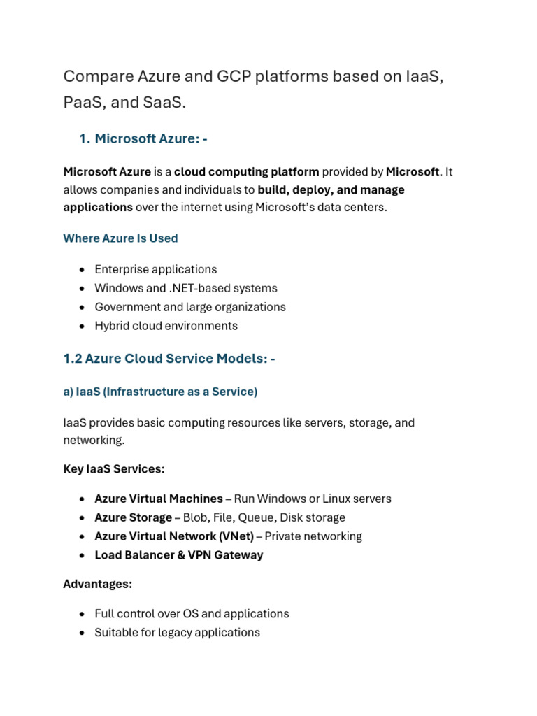 Comparison of Microsoft Azure and Google Cloud Platform (GCP) Based On ...
