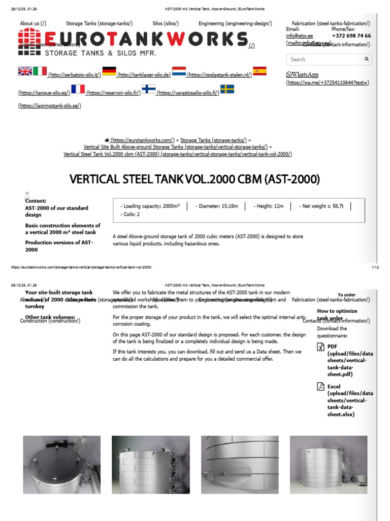 AST-2000 m3 Vertical Tank, Above-Ground - EuroTankWorks | PDF ...