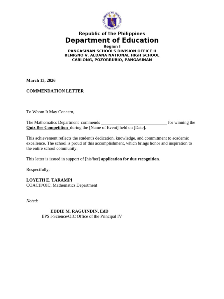 Commendation Letter | PDF