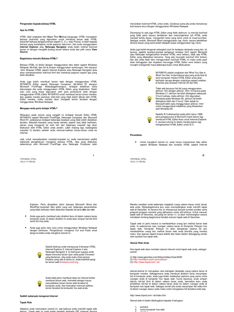 Pengenalan Kepada Bahasa Html Pdf