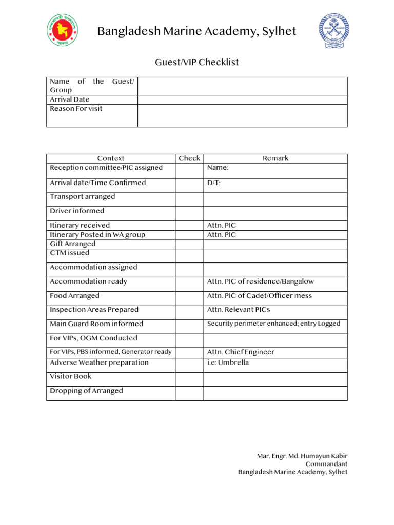 VIP - Guest Checklist | PDF