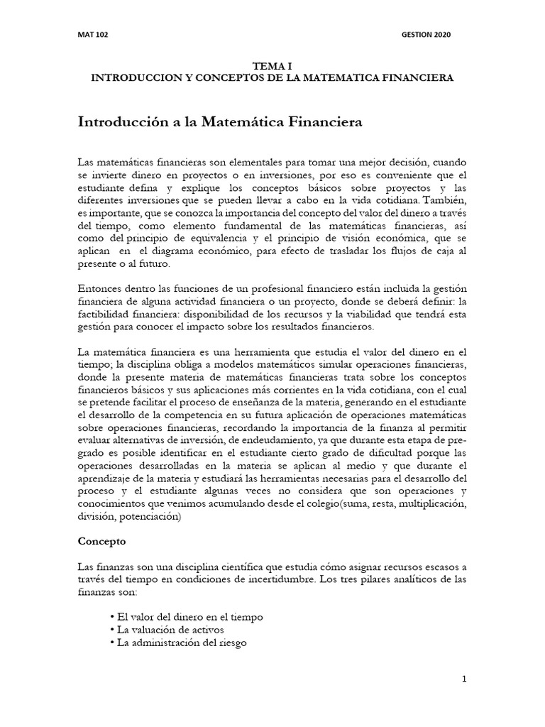 Tema I Introduccion A La Matematica Financiera | PDF | Finanzas ...