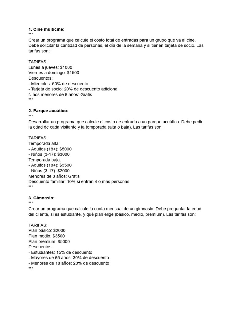 Ejercicios de Práctica 1 PROGRAMACION | PDF